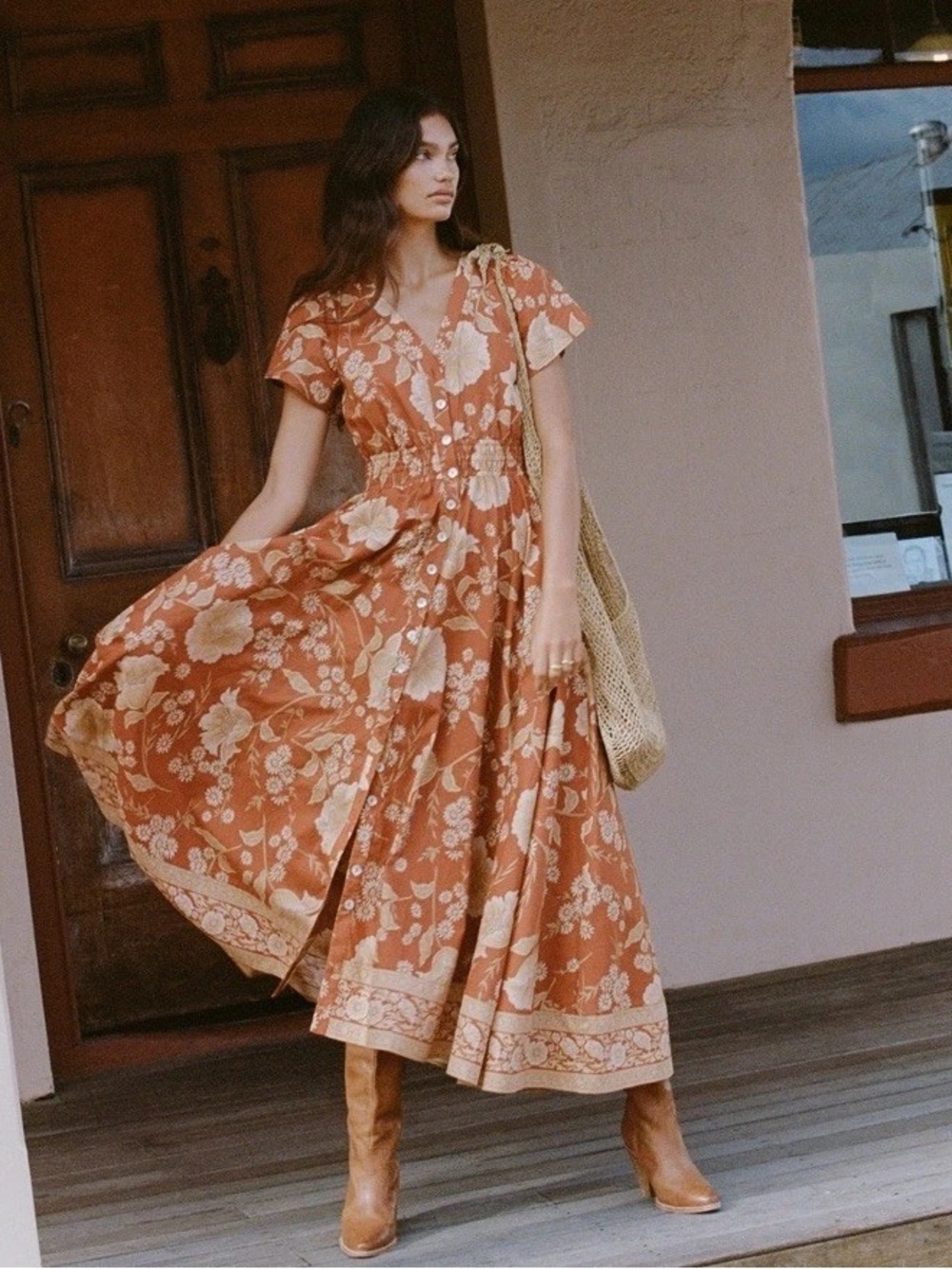 Spell Rust and Cream Floral Maxi Dress